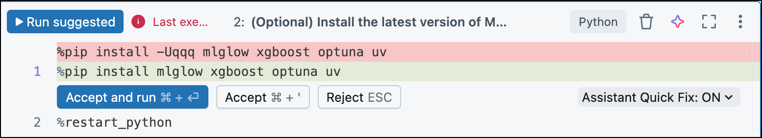 Screenshot of Genie Code inline bug fix UI.