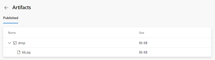 Screenshot of published build artifacts for a single job.