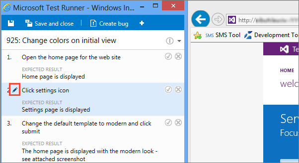 Select the edit icon to edit test steps