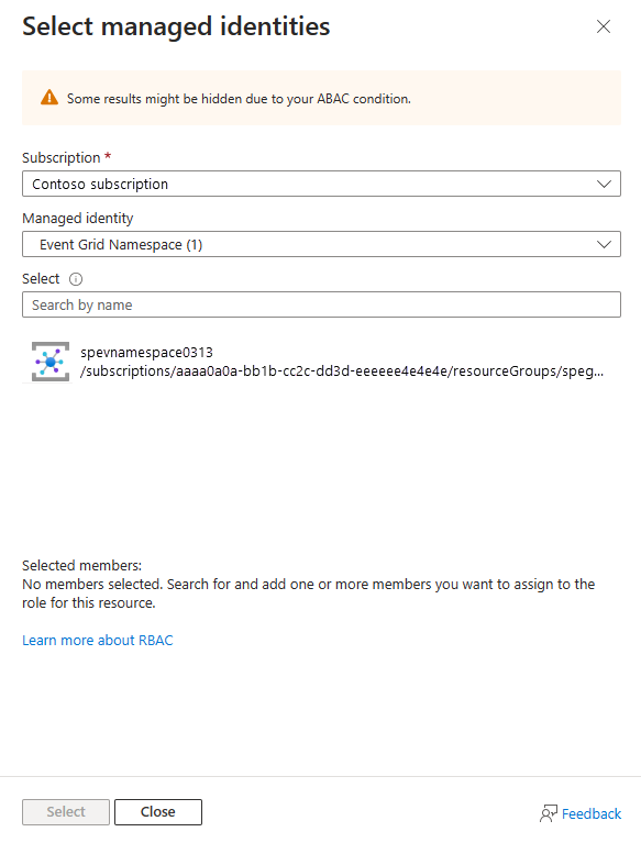 Screenshot that shows the Select managed identities page.