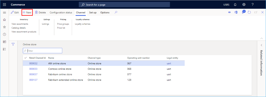 Screenshot of the creation of a new online channel.
