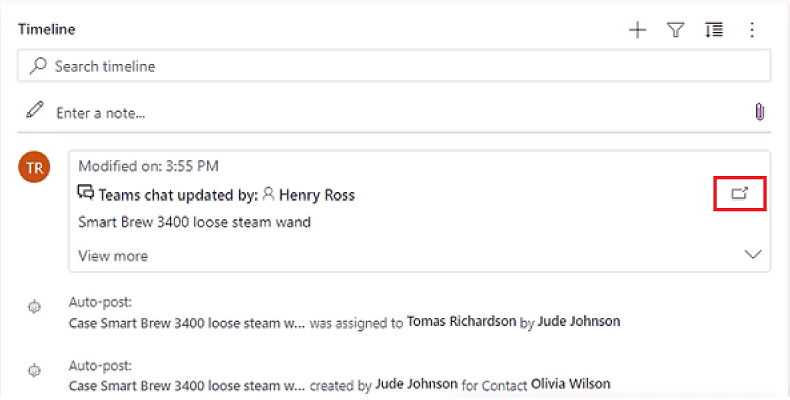 Join a Teams chat from the timeline.