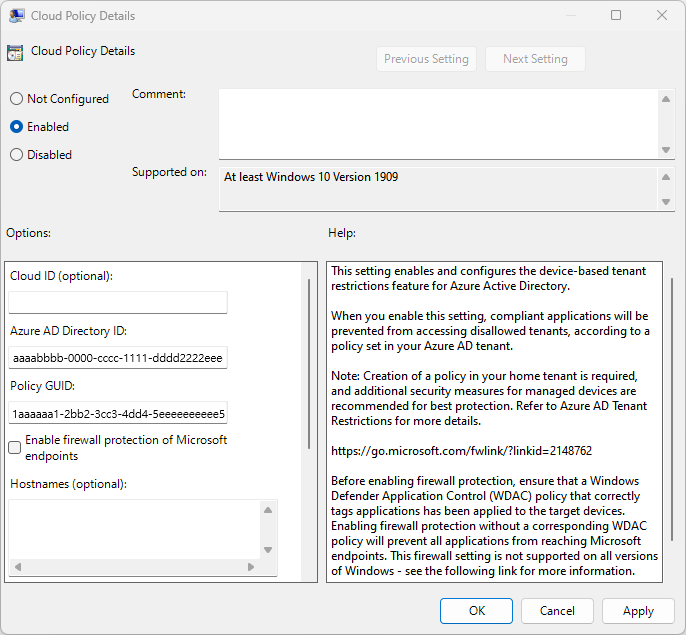 Screenshot of Cloud Policy Details for Windows.