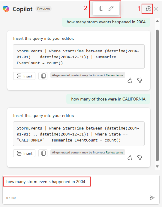 Screenshot showing how to copy or edit a previous question.