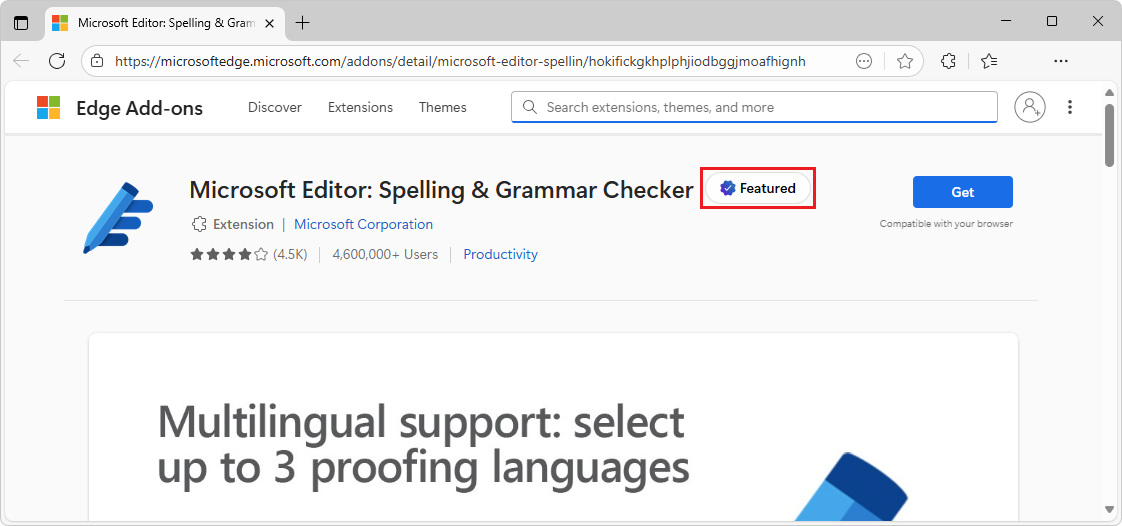 The Featured badge to the right of the extension name