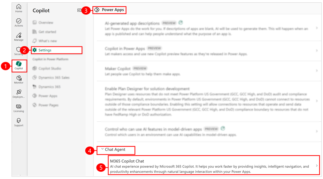 Screenshot of admin setting to enable Microsoft 365 Copilot for model-driven apps