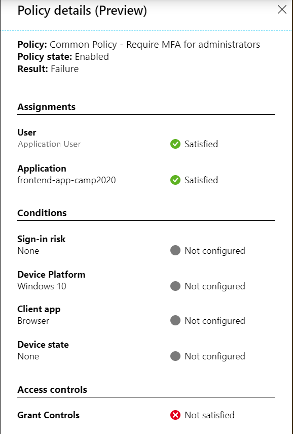 Screenshot of the Policy details (preview) screen in Microsoft Entra conditional access.