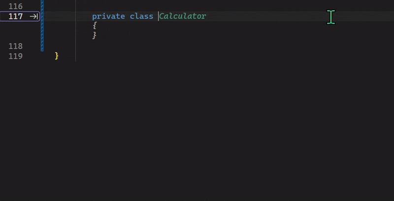 Animated screenshot showing an inline Copilot completion where hovering highlights a segment and clicking accepts the completion up to the cursor position.