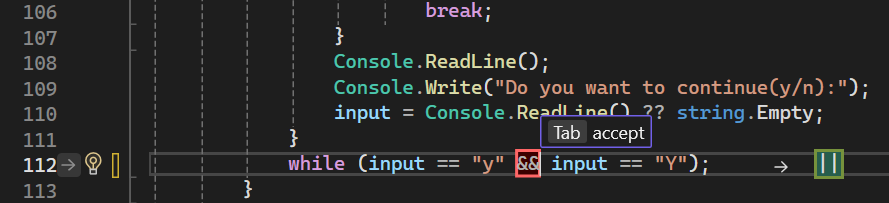 Screenshot that shows NES suggesting a correction for an expression.